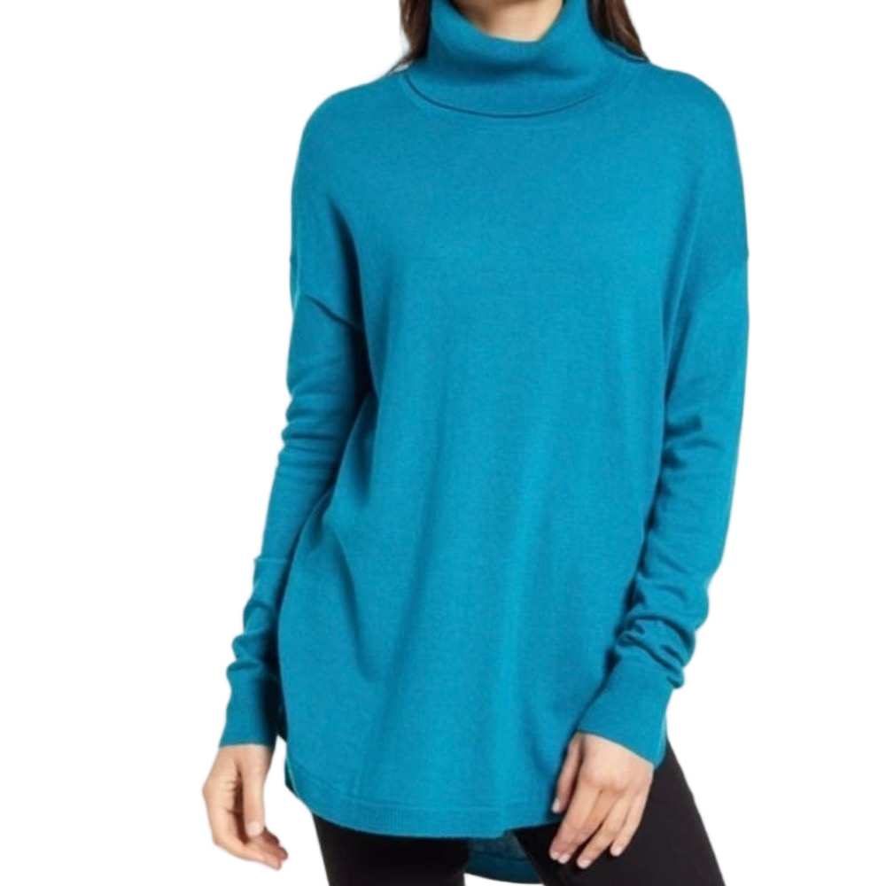 NWT Chelsea28 Cotton Cashmere Blend Turtleneck Sweater Tunic Ocean Teal Medium